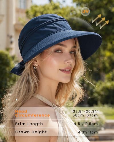 CHUNG 2 Pack Women Sun Visor Hat Wide Brim Summer UV Protection Zip-Off - color: White/Navy