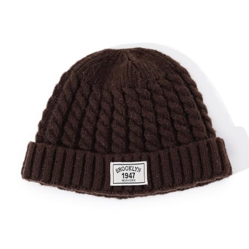 Soft Winter Knitted Hat Skull Cap Sailor Caps Cuff Beanie Cold Weather Brimless Knit Hats Warm Ski Hat Landlord Hats - color: Mg-zzm25101-brown