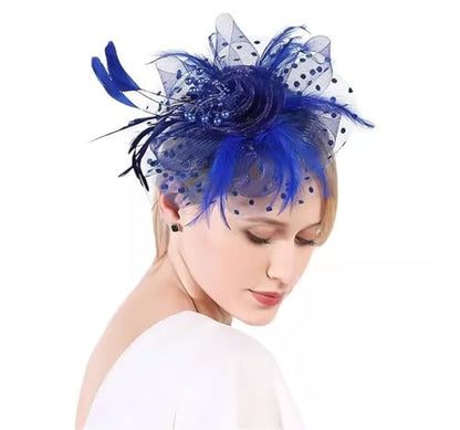 JUNBESTN Fascinators Hat Tea Party Headwear for Women Flower Mesh Feathers Headband - color: Blue
