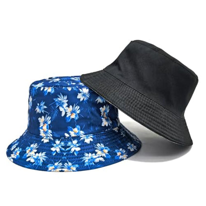 Quanhaigou Reversible Printed Bucket Hat,Summer Beach Outdoor Cap - color: Hibiscus Flower