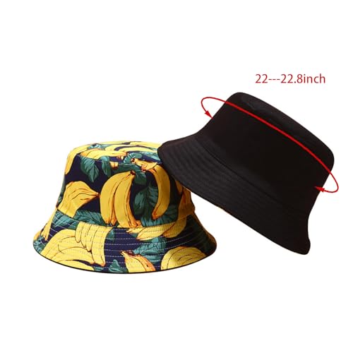Bucket Hat for Women Men, Cotton Reversible Double Side Wear Sun Hats Beach Fisherman Hat - color: Banana Yellow