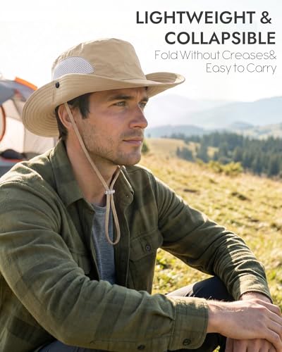 Sun Hats for Men Women UV Sun Protection Waterproof Wide Brim Bucket Hat - color: Apricot Beige