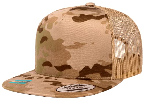 Yupoong 5-Panel YP Classic Trucker Cap | High Profile Flat Visor Snapback - color: Multicam Arid Tan