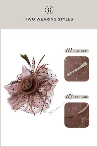 BABEYOND Fascinators Hats for Women Tea Party Flower Tulle Bead Derby Hat - color: Coffee