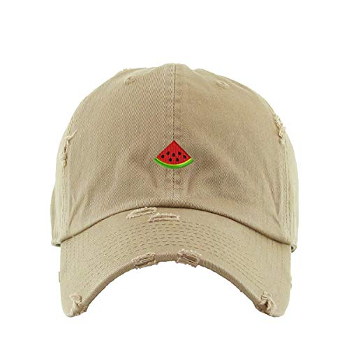 Watermelon Vintage Baseball Cap Embroidered Cotton Adjustable Distressed Dad Hat - color: Khaki
