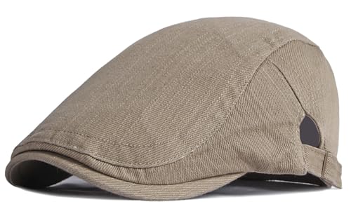 DIYDECAL Cotton Newsboy Flat Caps for Men, Womens Cabbie Driving Beret Hats - color: Khaki