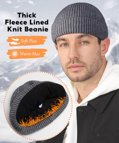 Heniho Wool Fleece Lined Fisherman Beanie for Men, Winter Warm Hats Cuffed Knit Watch Cap Trawler Hat - color: 2pack I- Black&grey