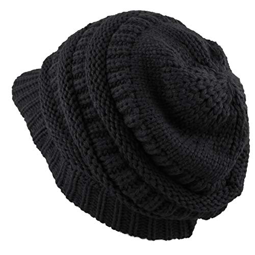 The Hat Depot - Visor Beanie Unisex Winter Knit Skull Beanie with Brim Hat - color: 1. Navy