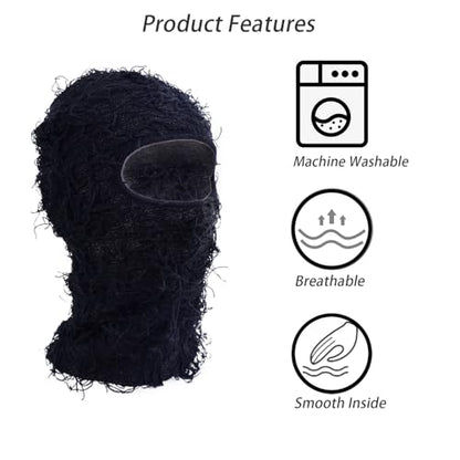 TFTSR 2 Pack Distressed Balaclava Ski Masks for Men,Shiesty Sheisty Masks for Cold Weather,Women Winter Knitted Full Covering - color: Black，grey Mixed Grey White