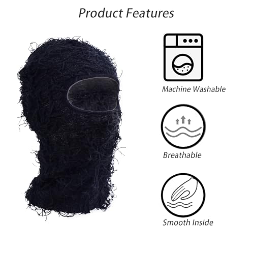 TFTSR 2 Pack Distressed Balaclava Ski Masks for Men,Shiesty Sheisty Masks for Cold Weather,Women Winter Knitted Full Covering - color: Black, Black Purple Mixed Black