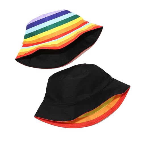Unisex Print Double-Side-Wear Reversible Bucket Hat - color: Rainbows