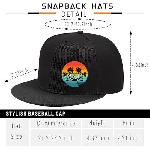 Snapback Hats for Men Puerto Rico Flag Hat Flat Bill Hats for Men Fitted Black Baseball Cap Mens - color: Coconut Trees By the Seaside