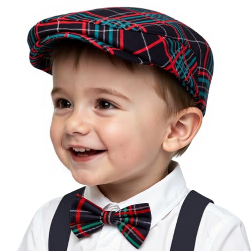 American Trends Baby Boy Newsboy Cap 2 Pack with Bow Tie - color: Black Grid, size: 6-12 Months