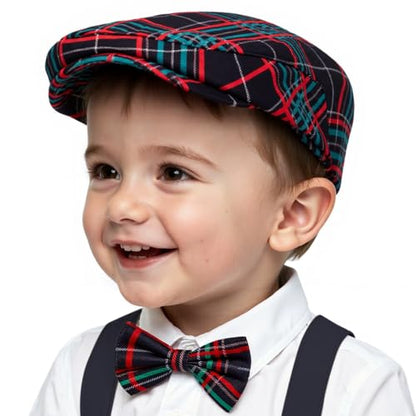 American Trends Baby Boy Newsboy Cap 2 Pack with Bow Tie - color: Black Grid, size: 6-12 Months