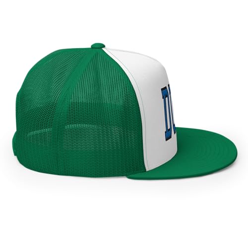 NG Duke Flat Bill Embroidered Trucker Hat High Crown Adjustable Cap - color: Kelly/ White/ Kelly