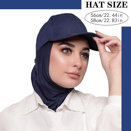 One-Piece Hijab Baseball Cap for Women Quick Dry Sun Hat Outdoor Headscarf - color: Navy