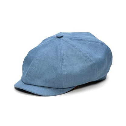 Sterkowski Model Rowdy | 100% Linen Newsboy Cap for Men and Women | Airy 8 Panel Paperboy Cap - color: Light Blue, size: 7 3/8