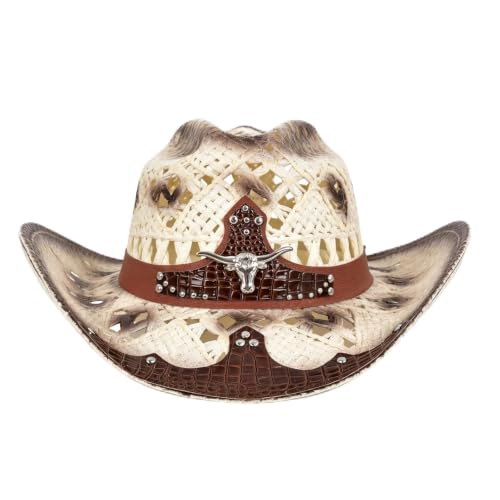 Straw Cowboy Hat for Men Women, Breathable Lightweight - color: Brown-m