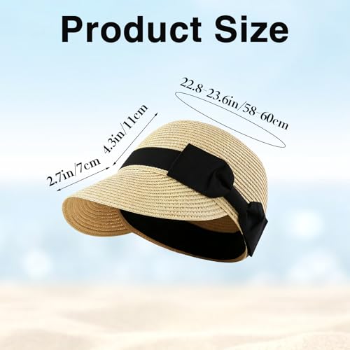 Women’s Sun Hat, Retro Bow Straw Hat Baseball Cap with Wide Brim, Foldable Breathable Beach Hats for Summer Outdoor - color: Beige