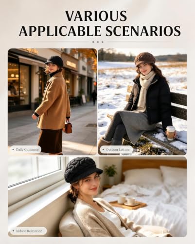 YSense 2 Pack Womens Winter Hats Warm Knit Beanie with Visor - color: Black Coffee
