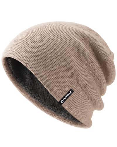 FURTALK Winter Beanie Men Women Windproof Knitted Warm Cuffless Beanie Hat - color: Khaki