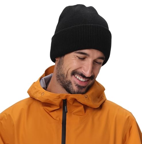 Connectyle Thick Cuffed Beanie for Men & Women Double Layer Knit Winter Hat Acrylic Watch Hat Warm Stocking Skull Cap - color: Black