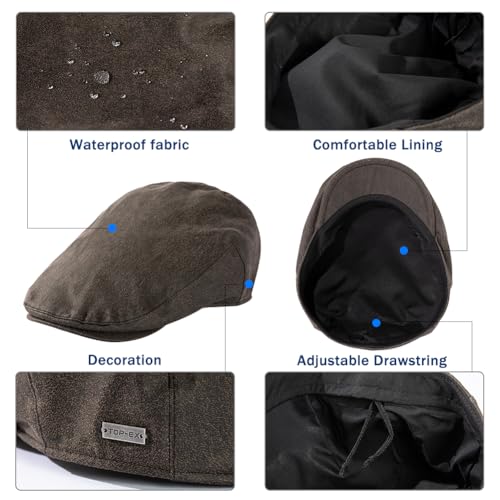 TOP-EX UPF 50+ Waterproof Newsboy Flat Cap for Men, XL/XXL - color: Black (Waterproof Waxed Cotton), size: Medium-Large
