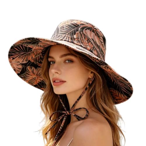 Women's Wide Brim Sun Hat Foldable Fisherman Hat Summer Hat for Beach Travel Outdoor Fashion Lightweight Packable Cap - color: Foliage Orange