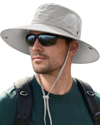 Sun Hats for Men Women UV Sun Protection Waterproof Wide Brim Bucket Hat - color: Light Grey