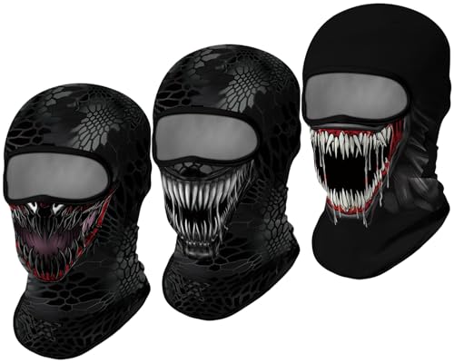 3D Balaclava Ski Mask Outdoor Headwear Mask Ghosts Skull Mask Men Women for Halloween Motorcycle Cycling Full Face Mask - color: Pattern 1 (3pcs)