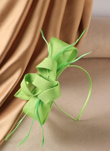Zinniday Victoria Tea Party Hat - 2025 Bow Derby Attire Hats with Hairpin,1920s 50s Feather Fascinators for Women - color: Sage Green
