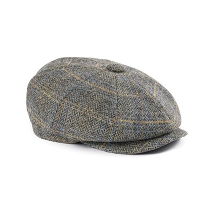 FEINION Men 8 Panel Herringbone Wool Newsboy Cap - color: Plaid Khaki, size: 7 5/8