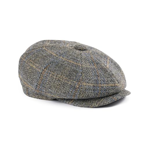 FEINION Men 8 Panel Herringbone Wool Newsboy Cap - color: Plaid Khaki, size: 7 3/8