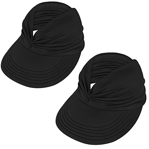 American Trends Wide Brim Visor for Women Lightweight Packable Ponytail Hat - color: Z 2 Pack Black