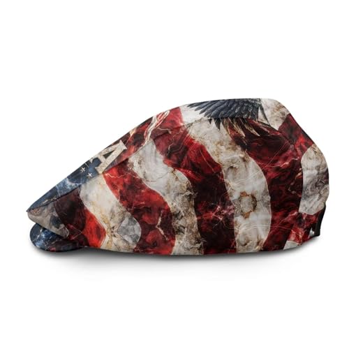 Mens Womens Newsboy Flat Cap Beret Hat Ivy Irish Gatsby Driving Cabbie Hat Lightweight Summer for Golf - color: American Flag Eagle Red Blue