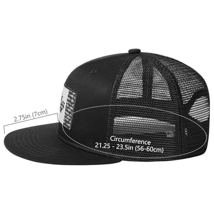 BASSDASH Flat Brim Trucker Cap Adjustable Snapback Hat Mesh Back for Men Women - color: Black Fish Maple Flag