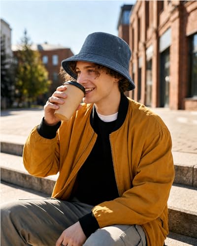 HONGTEYA Bucket Sun Hats for Woman Men Cotton Summer Beach Hat Golf Fishing - color: Dark Denim, size: Medium