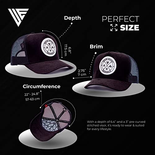Urban Effort Trucker Hat for Men & Women, Mesh Back Baseball Cap, 5 Panel - color: Black + White Patch, style: Mesh Back