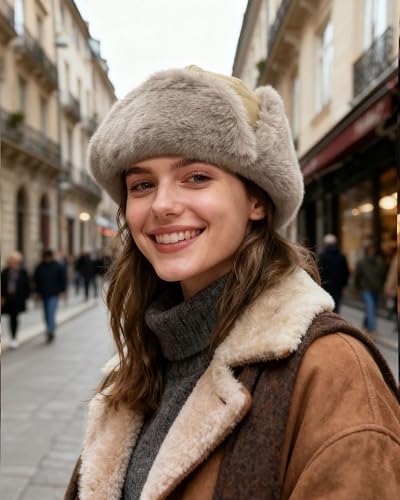 CLAPE Winter Trapper Hat with Ear Flaps, Warm Faux Fur Lined Windproof Snow Cap Aviator Hat with Reflective Strap - color: Pl2509-khaki