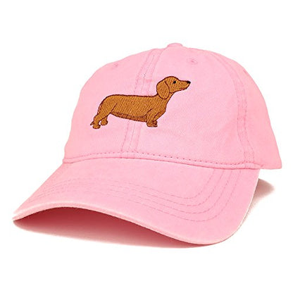 Trendy Apparel Shop Dachshund Embroidered Dog Theme Low Profile Dad Hat Cotton Cap - color: Pink