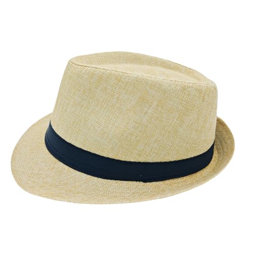 Unisex Classic 1920s Fedora Hat Short Brim Panama Trilby Hat Casual Jazz Cap for Men Women - color: Pale Yellow, size: Medium-Large