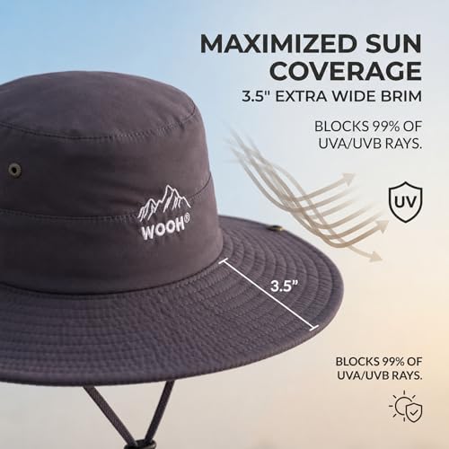 WOOH Sun Hats for Women,UPF80+ Wide Brim Foldable Bucket Hat with Adjustable Chin Strap,Summer Hat for Beach Hiking Gardening - color: Grey