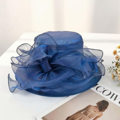 Women's Kentucky Derby Church Dress Hat Wide Brim Leaf Flower Bridal Shower Hat - color: S10 Navy
