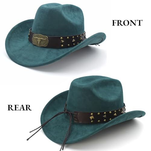 LIDHAY Cowboy Hat for Women Men with Shapeable Wide Brim Western Suede Hat for Cowboys and Cowgirls - color: Dark Green