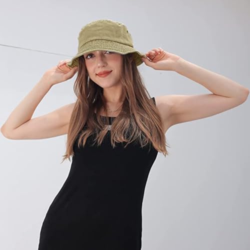 Washed Cotton Bucket Hats Packable Summer Beach Cap for Men Women - color: Ce-bh-khaki-green-navy