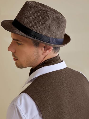 BABEYOND Men's 1920s Short Brim Trilby Fedora Hat - color: A-brown
