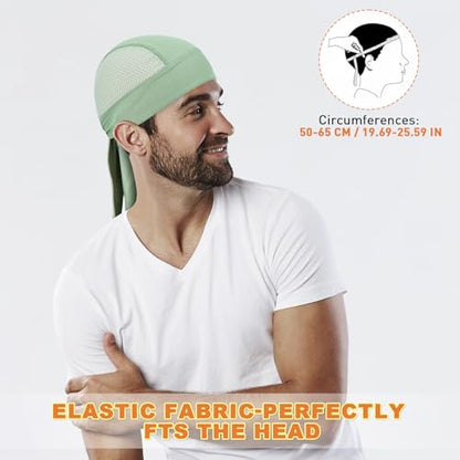 YANIKY Bandanas Skull Caps for Men, Women Skull Cap Helmet Liner Dew Rags - color: Grass Green