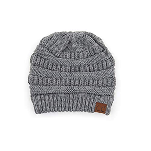 C.C Exclusives Soft Stretch Cable Knit Messy Bun Ponytail Beanie Winter Hat for Women (MB-20A) - color: 0 Criss-cross Lt Mel Grey