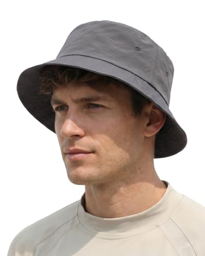 Zylioo XL XXL Bucket Hat for Big Heads, Quick Dry Travel Sun Hat with Strap - color: Gray, size: Large-X-Large
