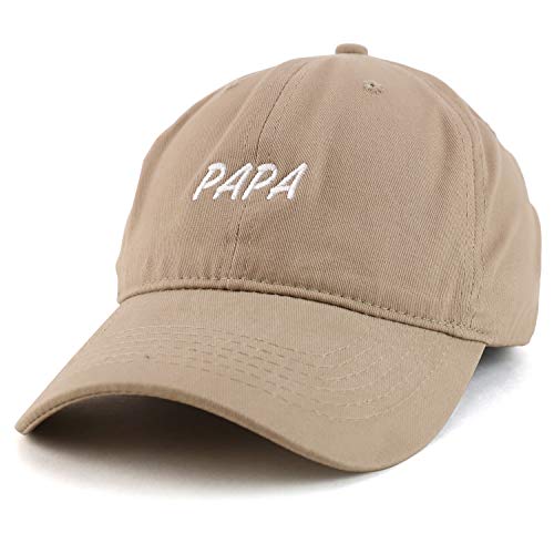 Trendy Apparel Shop Papa Embroidered Soft Crown 100% Brushed Cotton Cap - color: Khaki